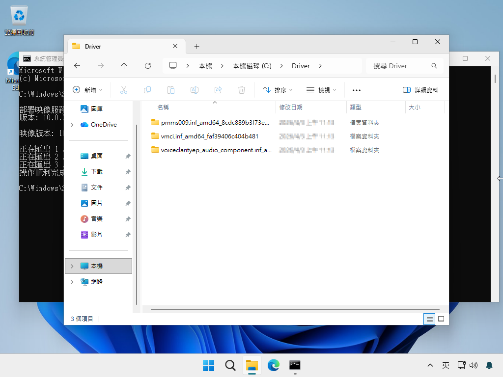 Windows 驅動程式備份完成後的資料夾內容 C:\\Driver